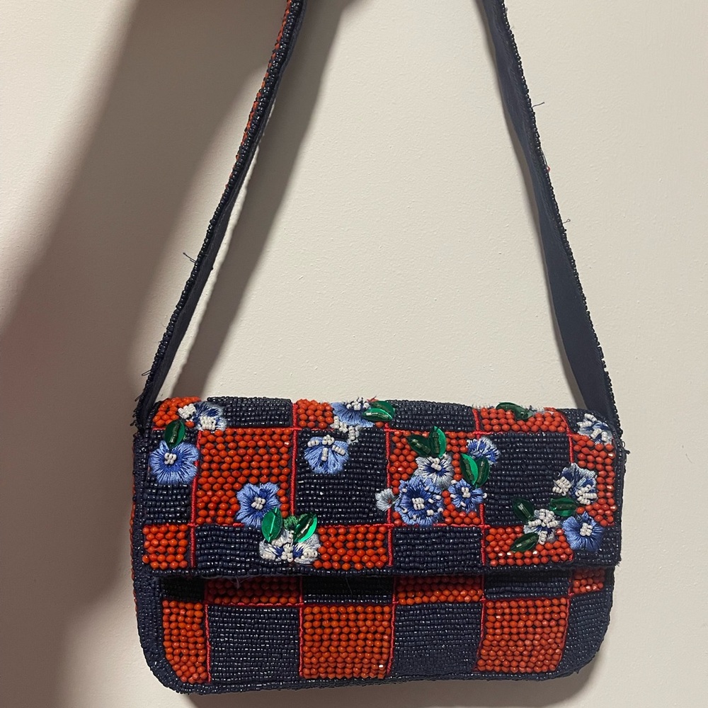 NWOT THE FIONA BEADED BAG: VARSITY CHECK EDITION